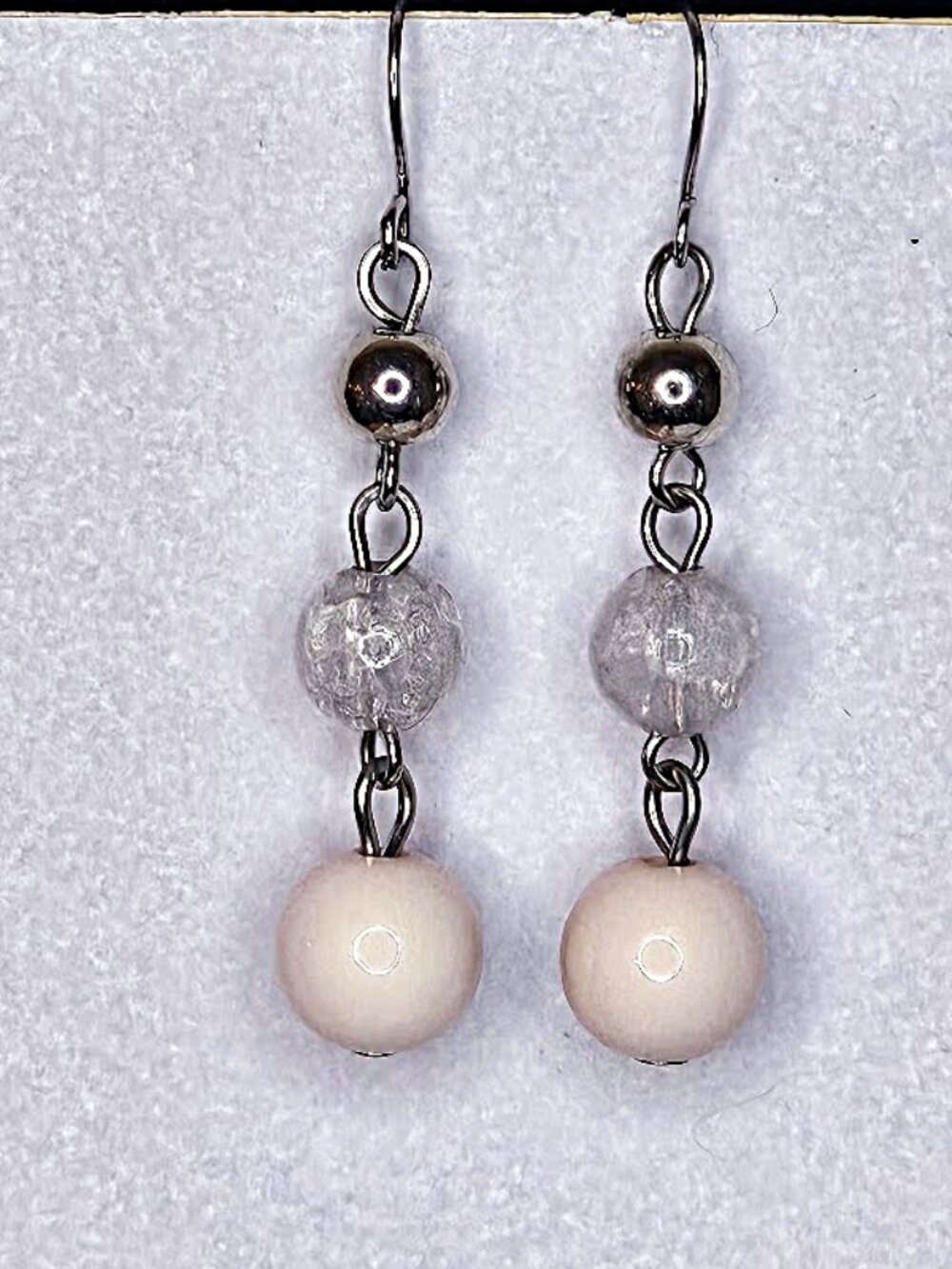 Vintage Boho Pink & Silver Acrylic Beaded Dangle Earrings